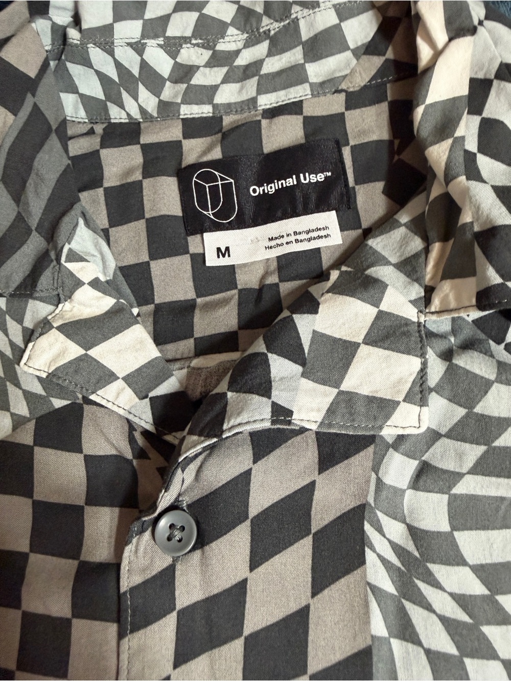 Original Use Men's Checker-Print Button-Up Shirt in Black and Cream